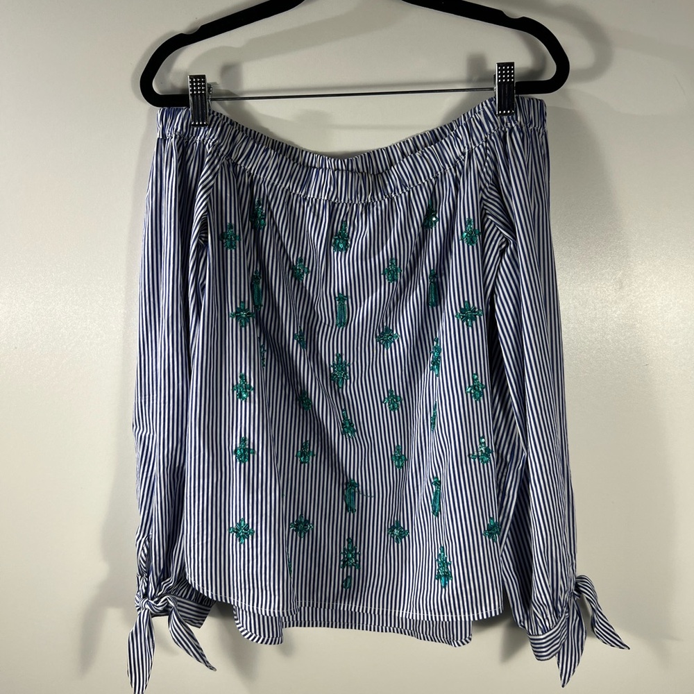 J. CREW Embellished off-the-Shoulder Striped Top Sz0 - Picture 4 of 11